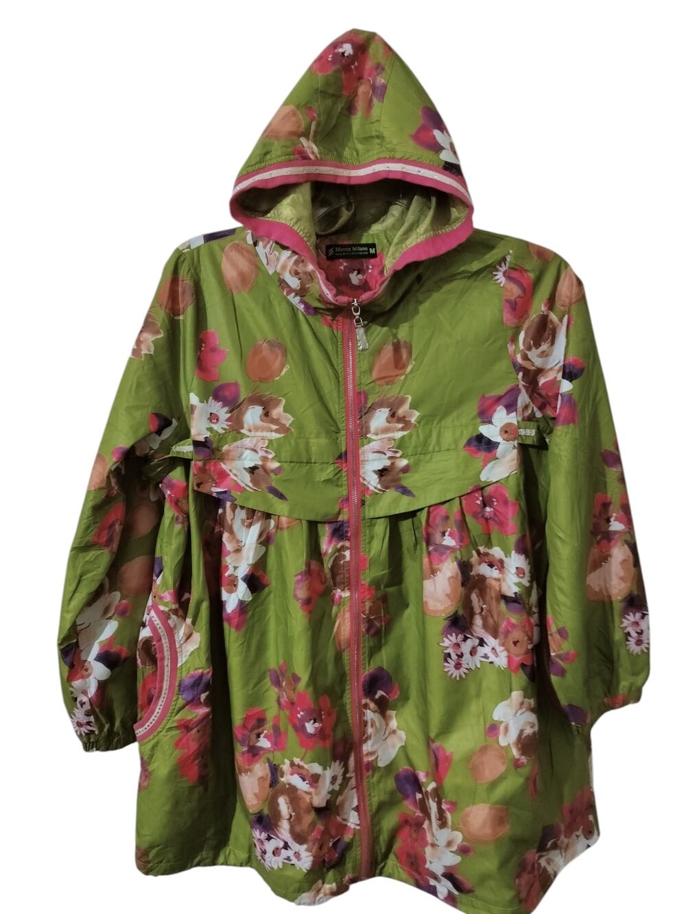 5642) Monte Milano Multicolor Floral Full Zip Hooded Windbreaker Medium
